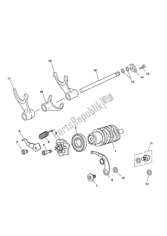 Alle onderdelen voor de Gear Selector Drum - Eng No 340170 > Eng No 563846 van de Triumph Tiger 1050 2007 - 2016