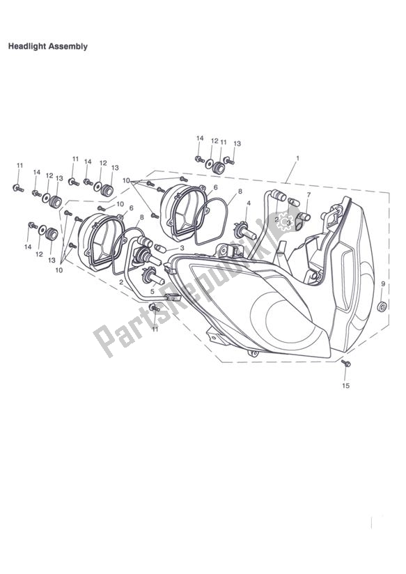 All parts for the Headlight Assembly of the Triumph Tiger 1050 2007 - 2016