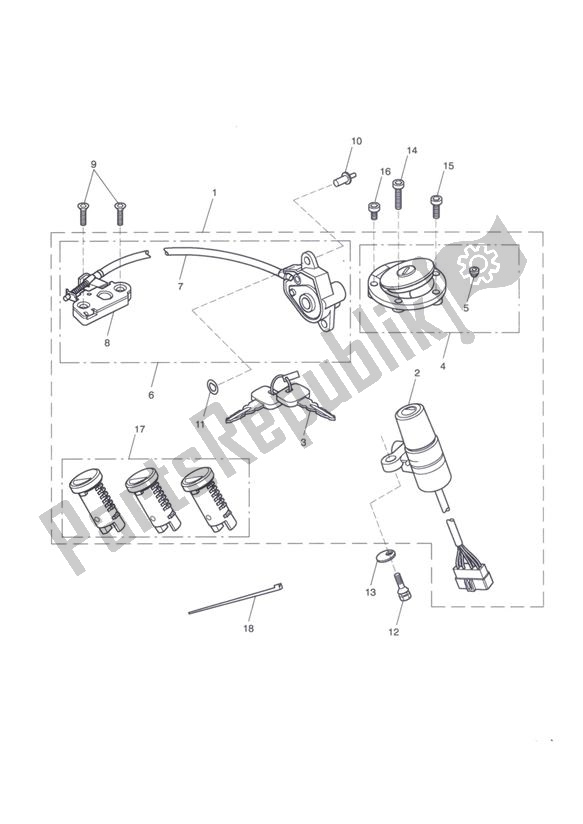 Todas las partes para Ignition Switch & Lock Set - Non Abs > 468639 & Abs > 440482 de Triumph Tiger 1050 2007 - 2016