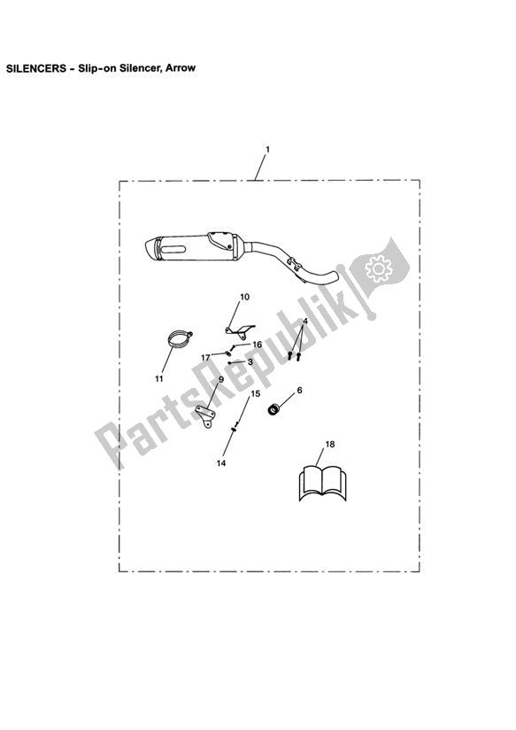 All parts for the Slip - On Silencer, Arrow of the Triumph Tiger 1050 2007 - 2016