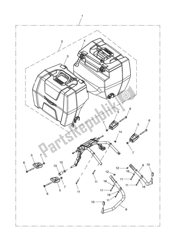 Alle onderdelen voor de 2 Box Pannier Kit van de Triumph Tiger 800 2011 - 2015