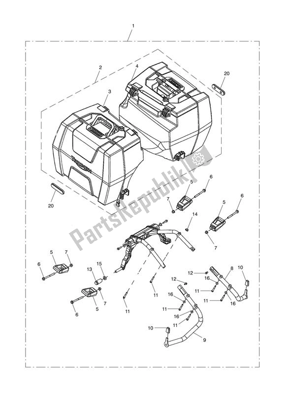 All parts for the 2 Box Pannier Kit, Us, Ca & Sg of the Triumph Tiger 800 2011 - 2015