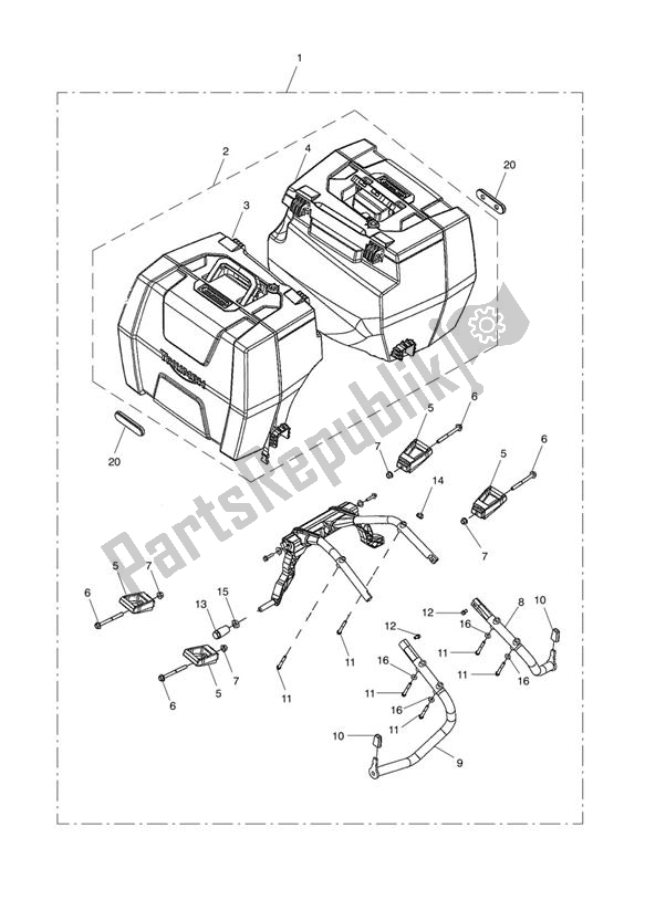 All parts for the 2 Box Pannier Kit, Us, Ca & Sg of the Triumph Tiger 800 2011 - 2015