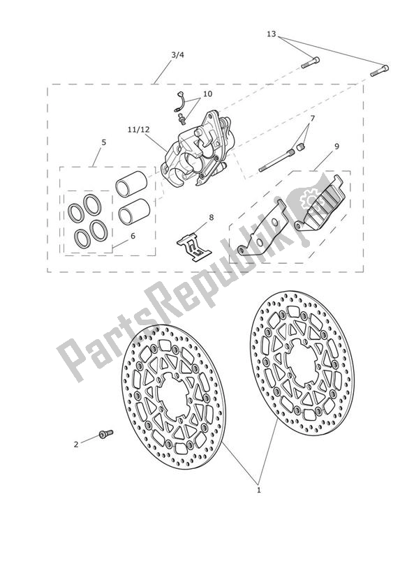 All parts for the Front Brake Caliper & Discs of the Triumph Tiger 800 2011 - 2015