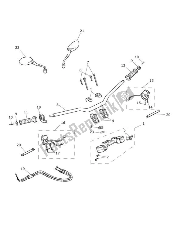 All parts for the Handlebars & Switches of the Triumph Tiger 800 2011 - 2015