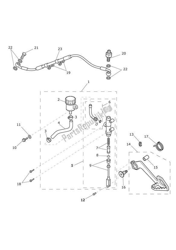 Alle onderdelen voor de Achterremhoofdcilinder, Reservoir En Pedaal van de Triumph Tiger 800 2011 - 2015