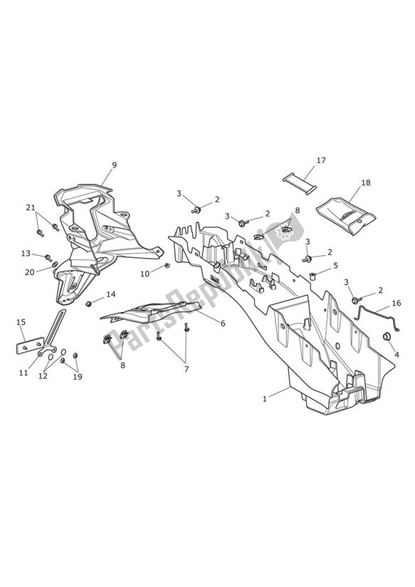 Todas as partes de Guarda-lamas Traseiro E Caixa De Bateria do Triumph Tiger 800 2011 - 2015