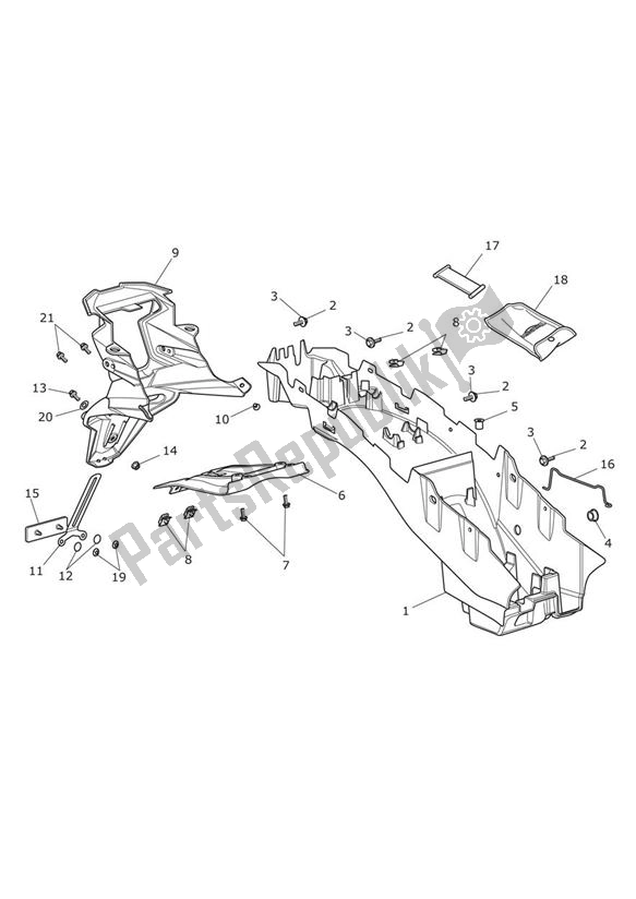 All parts for the Rear Mudguard & Battery Box of the Triumph Tiger 800 2011 - 2015