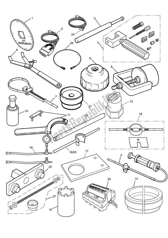 Alle onderdelen voor de Servicetools van de Triumph Tiger 800 2011 - 2015