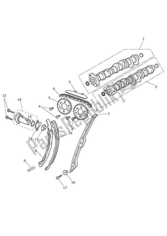 Alle onderdelen voor de Nokkenas En Nokkenas Aandrijving van de Triumph Tiger 800 2011 - 2015