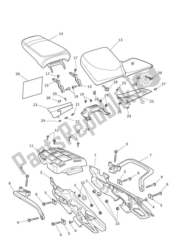 All parts for the Rear Bodywork & Seat of the Triumph Tiger 800 2011 - 2015