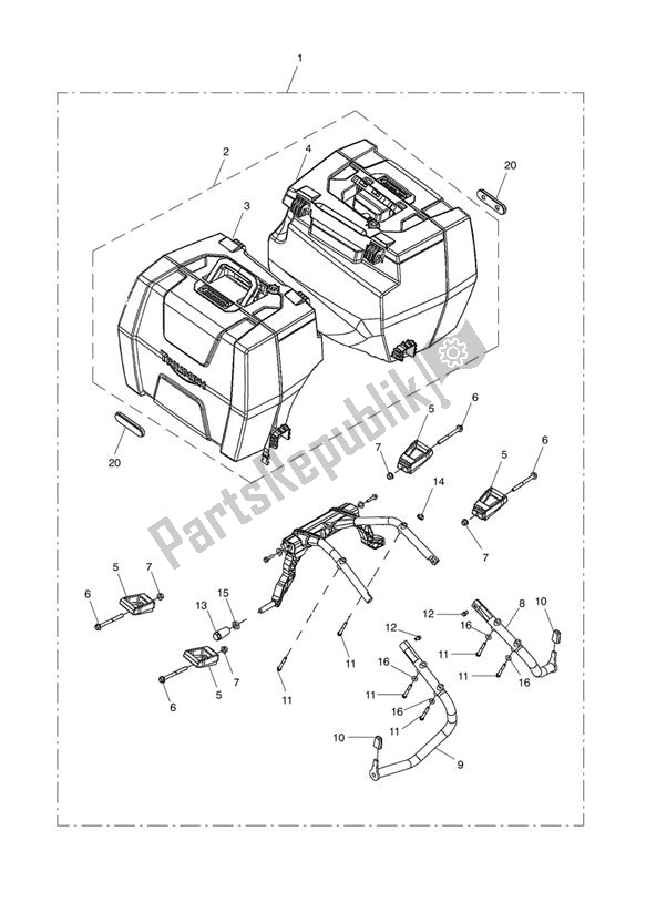 Alle onderdelen voor de 2 Box Pannier Kit, Us, Ca & Sg van de Triumph Tiger 800 XC 2011 - 2015