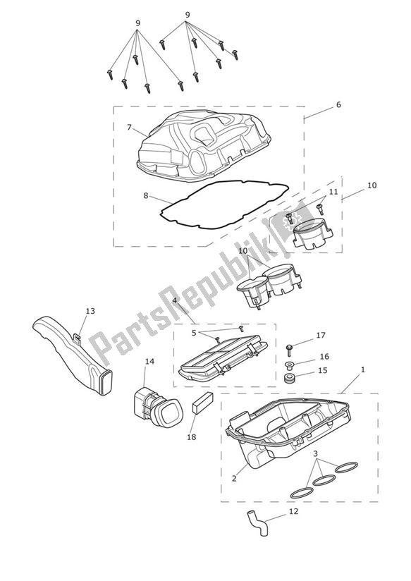 Alle onderdelen voor de Airbox van de Triumph Tiger 800 XC 2011 - 2015