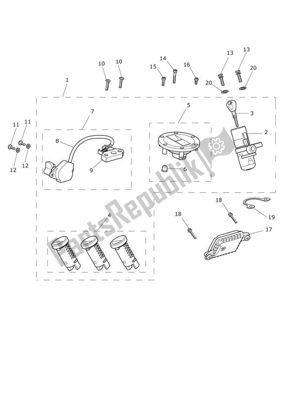 All parts for the Ignition Switch & Lock Set of the Triumph Tiger 800 XC 2011 - 2015