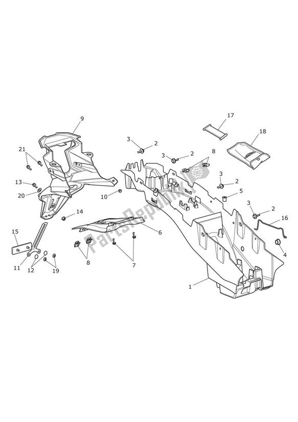 Alle onderdelen voor de Achterspatbord & Accubak van de Triumph Tiger 800 XC 2011 - 2015