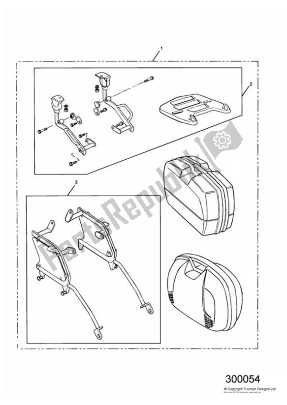 All parts for the 2 Pannier Complete Luggage System of the Triumph Tiger 885 Carburettor VIN: > 71698 1994 - 1998