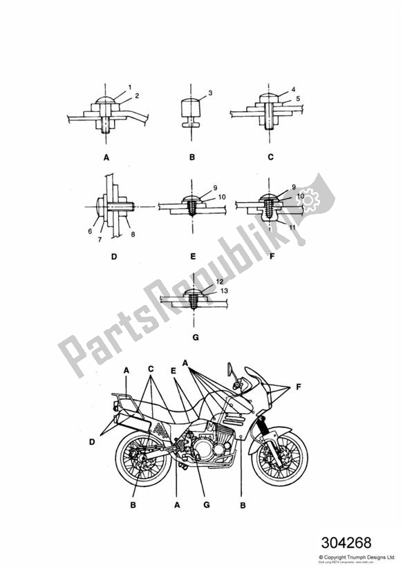 Todas as partes de Fixações De Carroceria do Triumph Tiger 885 Carburettor VIN: > 71698 1994 - 1998