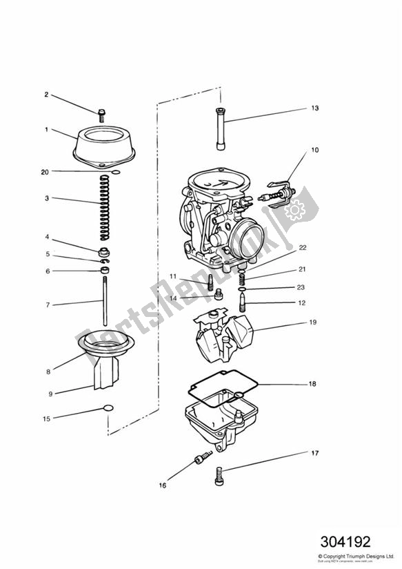 Todas las partes para Carburettor Parts Carburettor Assemblies 1240400-t0301, T1240625 & T1240450 de Triumph Tiger 885 Carburettor VIN: > 71698 1994 - 1998