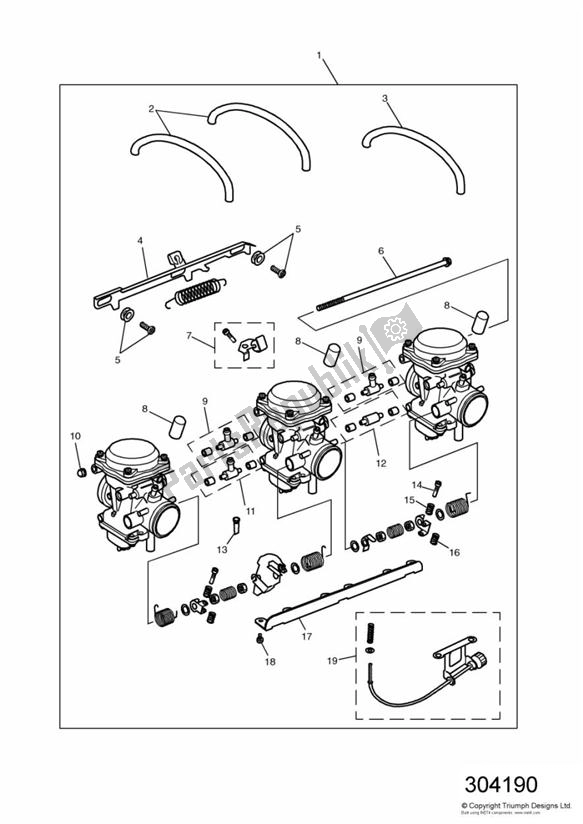 All parts for the Carburettors Eng No 55616 > of the Triumph Tiger 885 Carburettor VIN: > 71698 1994 - 1998