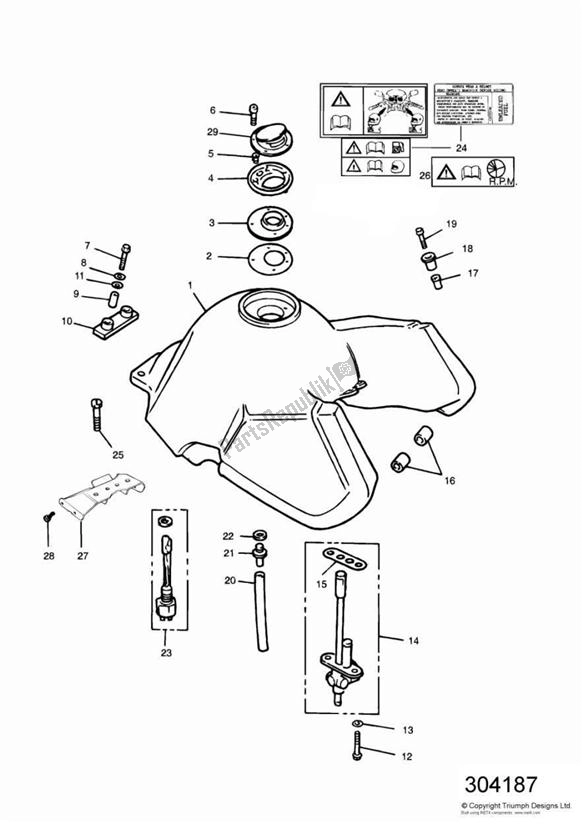 Alle onderdelen voor de Fuel Tank And Fittings van de Triumph Tiger 885 Carburettor VIN: > 71698 1994 - 1998