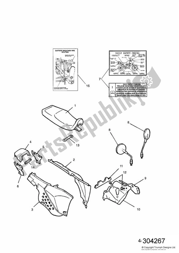 All parts for the Rear Bodywork of the Triumph Tiger 885 Carburettor VIN: > 71698 1994 - 1998