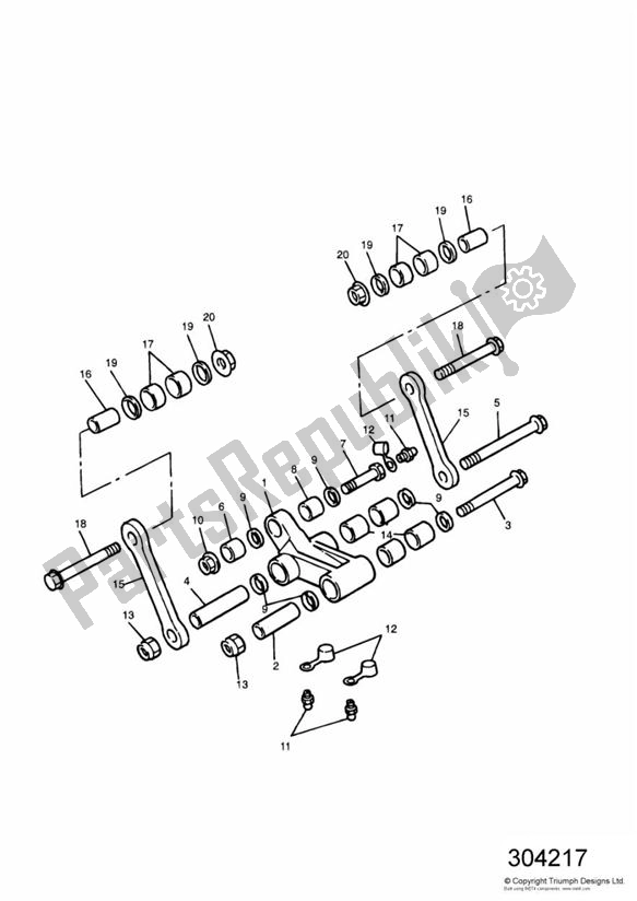 Alle onderdelen voor de Achterwielophanging van de Triumph Tiger 885 Carburettor VIN: > 71698 1994 - 1998