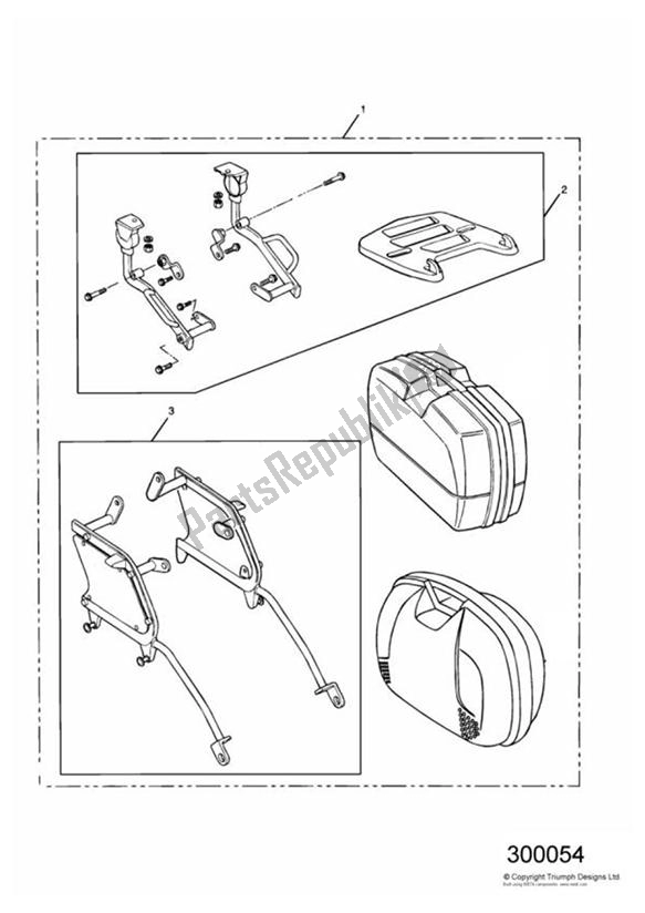 Tutte le parti per il 2 Pannier Complete Luggage System del Triumph Tiger 885 Carburettor VIN: > 71698 1994 - 1998