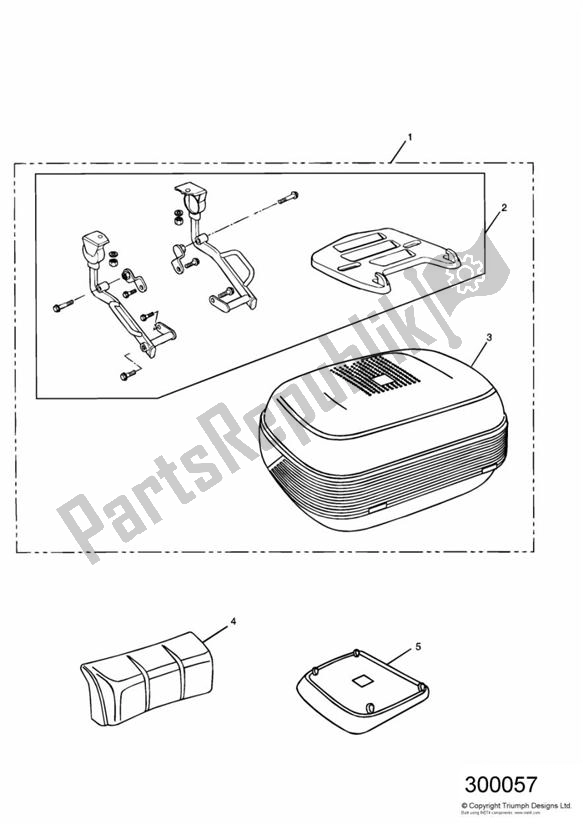 All parts for the 50 Litre Top Box & Monorack + Back Rest-back Rack of the Triumph Tiger 885 Carburettor VIN: > 71698 1994 - 1998