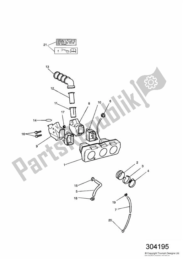 Alle onderdelen voor de Airbox van de Triumph Tiger 885 Carburettor VIN: > 71698 1994 - 1998