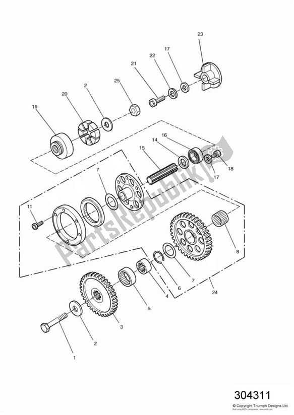 All parts for the Alternator/ Starter Drive Gears of the Triumph Tiger 885 Carburettor VIN: > 71698 1994 - 1998