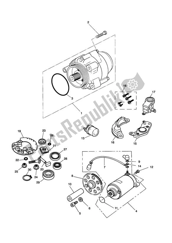 All parts for the Alternator/starter of the Triumph Tiger 885 Carburettor VIN: > 71698 1994 - 1998