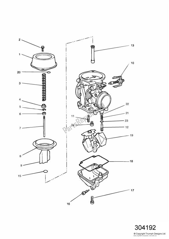 Alle onderdelen voor de Carburettor Parts Carburettor Assemblies 1240400-t0301, T1240625 & T1240450 van de Triumph Tiger 885 Carburettor VIN: > 71698 1994 - 1998