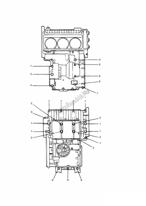 Alle onderdelen voor de Crankcase Fixings > 9872 van de Triumph Tiger 885 Carburettor VIN: > 71698 1994 - 1998