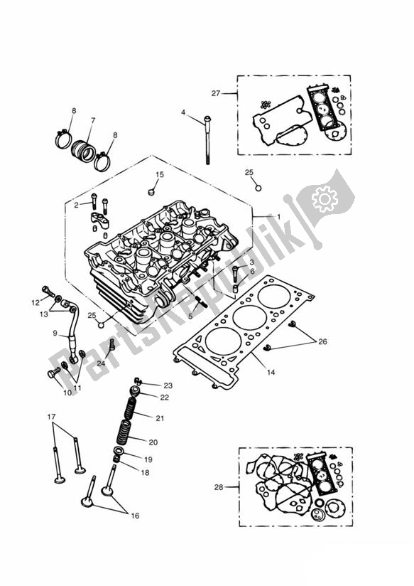 Alle onderdelen voor de Cilinderkop En Kleppen van de Triumph Tiger 885 Carburettor VIN: > 71698 1994 - 1998