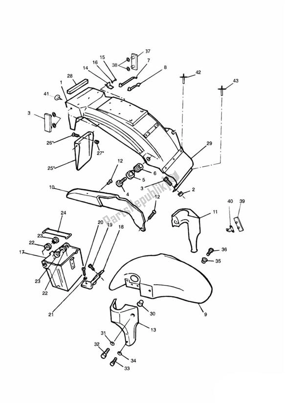 Tutte le parti per il Mudguards/chainguard/battery Box del Triumph Tiger 885 Carburettor VIN: > 71698 1994 - 1998