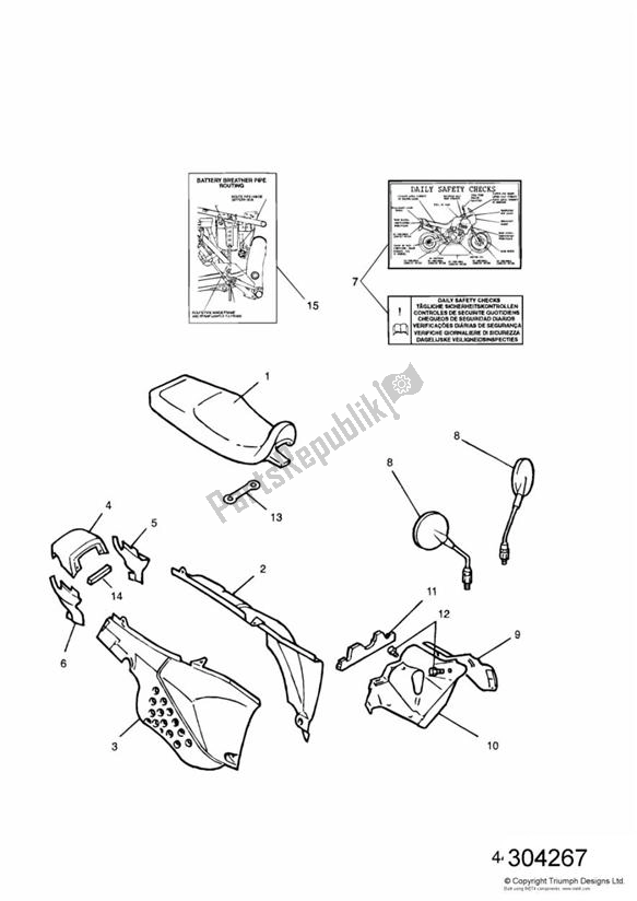 Tutte le parti per il Rear Bodywork del Triumph Tiger 885 Carburettor VIN: > 71698 1994 - 1998