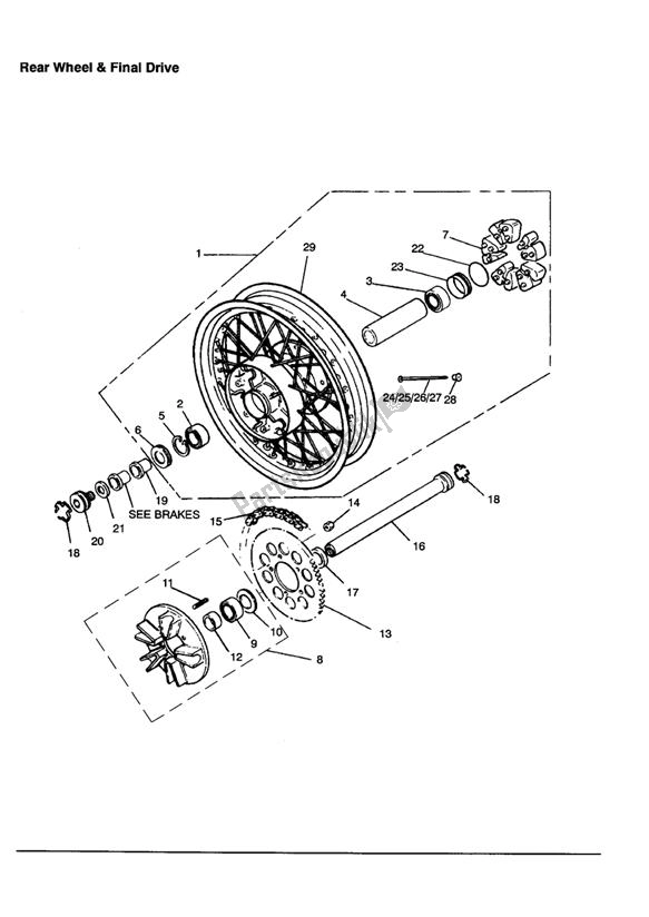 Alle onderdelen voor de Rear Wheel/final Drive van de Triumph Tiger 885 Carburettor VIN: > 71698 1994 - 1998