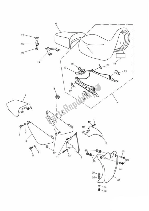 Alle onderdelen voor de Bodywork - Rear/seat van de Triumph Tiger 885I VIN: 71699-124105 1999 - 2001