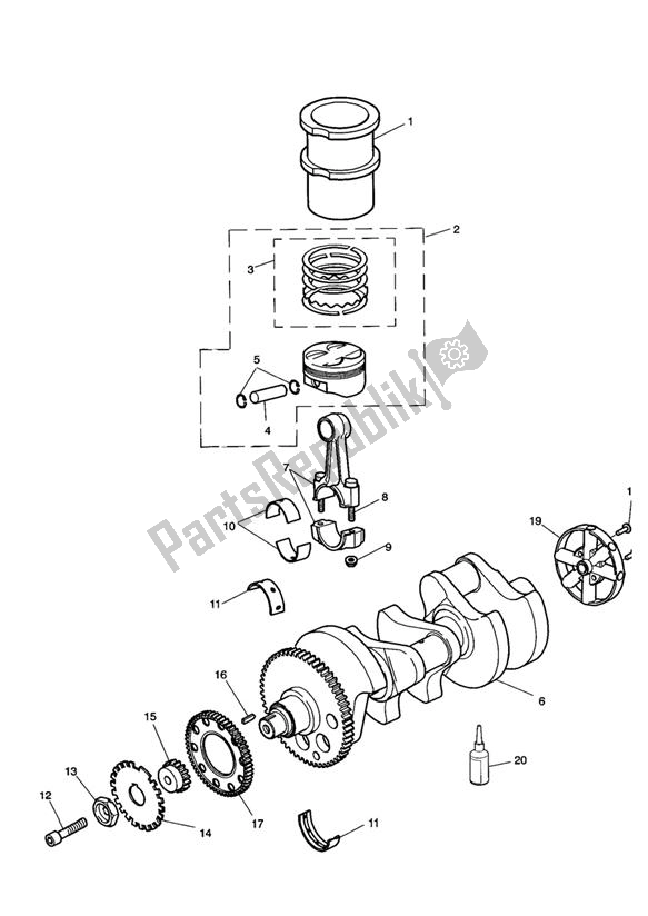 All parts for the Crankshaft/conn Rod/pistons And Liners of the Triumph Tiger 885I VIN: 71699-124105 1999 - 2001