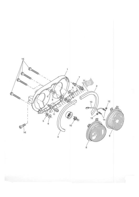 Alle onderdelen voor de Headlight/mountings van de Triumph Tiger 885I VIN: 71699-124105 1999 - 2001