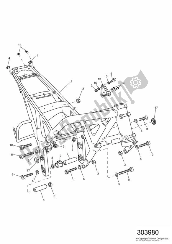 All parts for the Main Frame & Fittings of the Triumph Tiger 885I VIN: 71699-124105 1999 - 2001