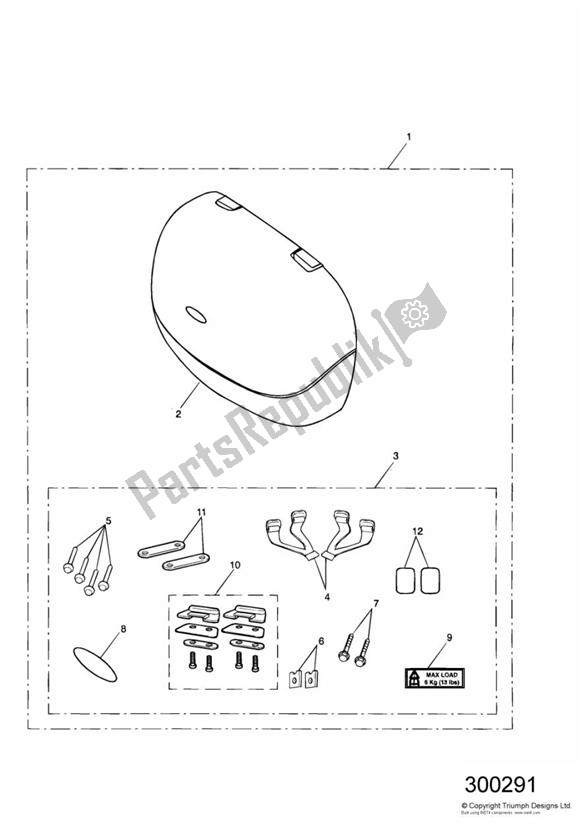 All parts for the Outer Pannier Kit - Lh of the Triumph Tiger 885I VIN: 71699-124105 1999 - 2001