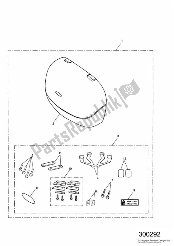 All parts for the Outer Pannier Kit - Rh of the Triumph Tiger 885I VIN: 71699-124105 1999 - 2001