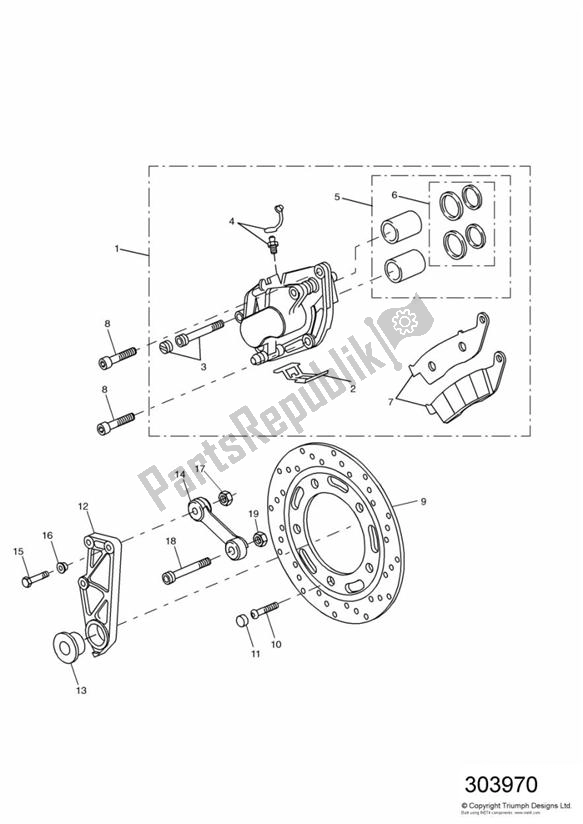 Todas las partes para Rear Brake Disc And Caliper de Triumph Tiger 885I VIN: 71699-124105 1999 - 2001