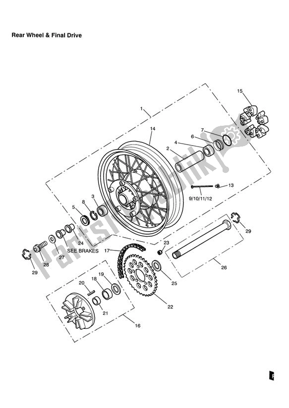 All parts for the Rear Wheel/final Drive of the Triumph Tiger 885I VIN: 71699-124105 1999 - 2001