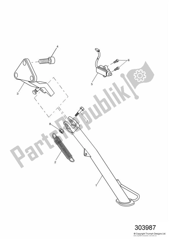 Alle onderdelen voor de Zij Stand van de Triumph Tiger 885I VIN: 71699-124105 1999 - 2001