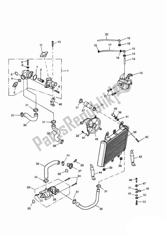 All parts for the Cooling System of the Triumph Tiger 955I VIN: 124106-198874 2002 - 2004