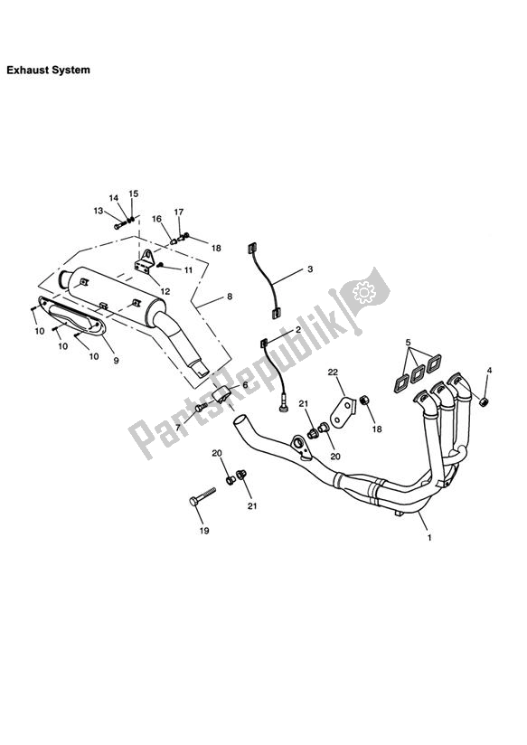 All parts for the Exhaust System of the Triumph Tiger 955I VIN: 124106-198874 2002 - 2004