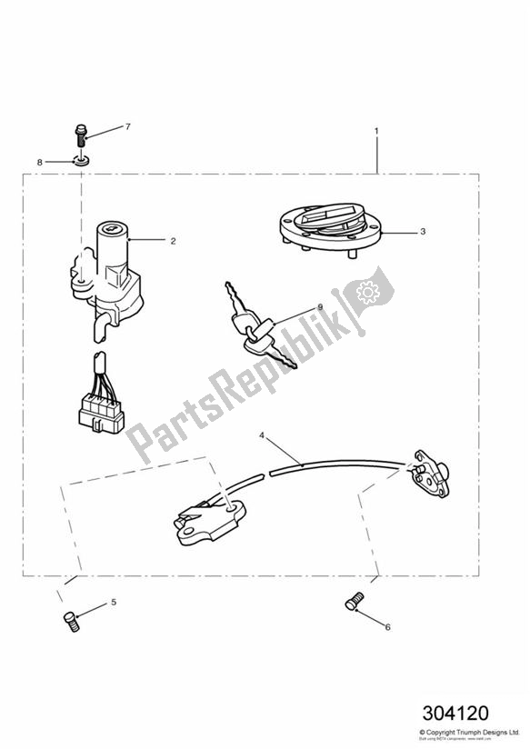 Todas as partes de Ignition Switch/seat Lock do Triumph Tiger 955I VIN: 124106-198874 2002 - 2004