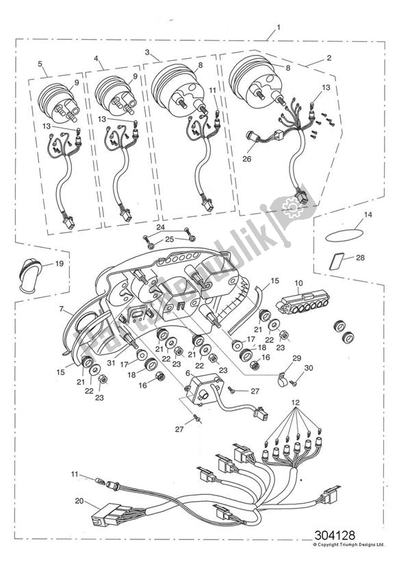 All parts for the Instruments of the Triumph Tiger 955I VIN: 124106-198874 2002 - 2004